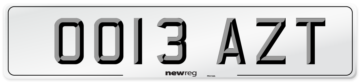 OO13 AZT Number Plate from New Reg